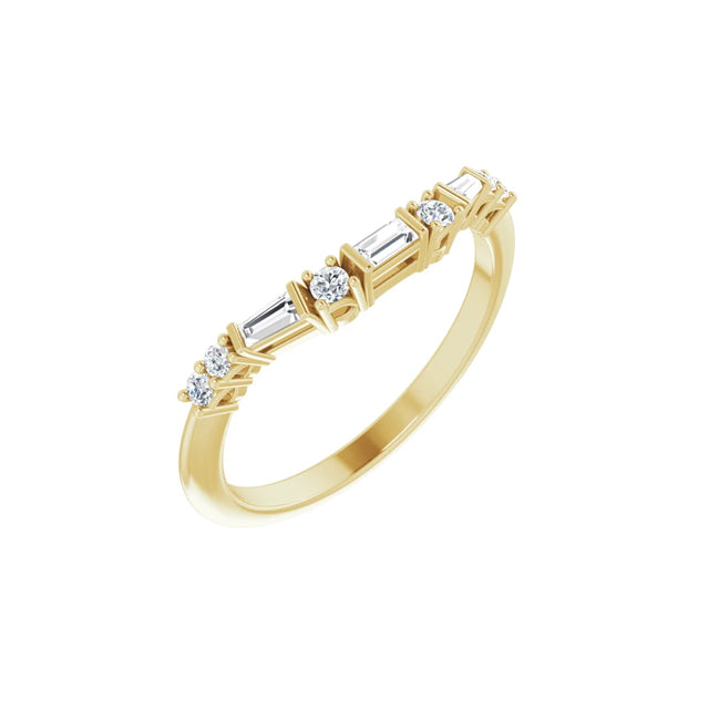 Round and Baguette Diamond Contour Band