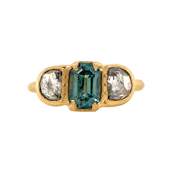 Teal Sapphire Half-Moon Olive Ring