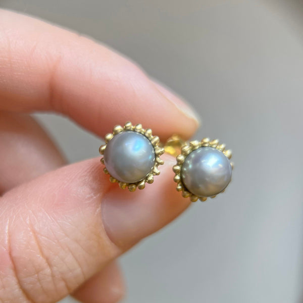 Beaded Cup Pearl Studs