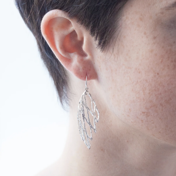 Silver Palm Wing Drop Earrings