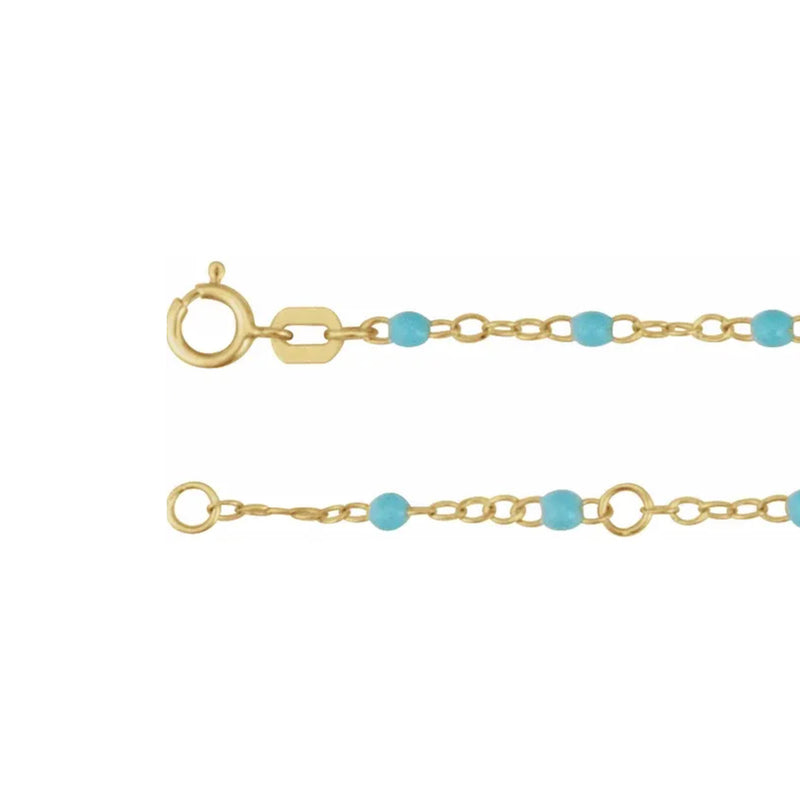 Gold 2mm Turquoise Enamel Bead Chain