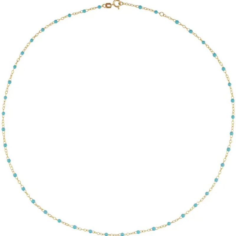 Gold 2mm Turquoise Enamel Bead Chain