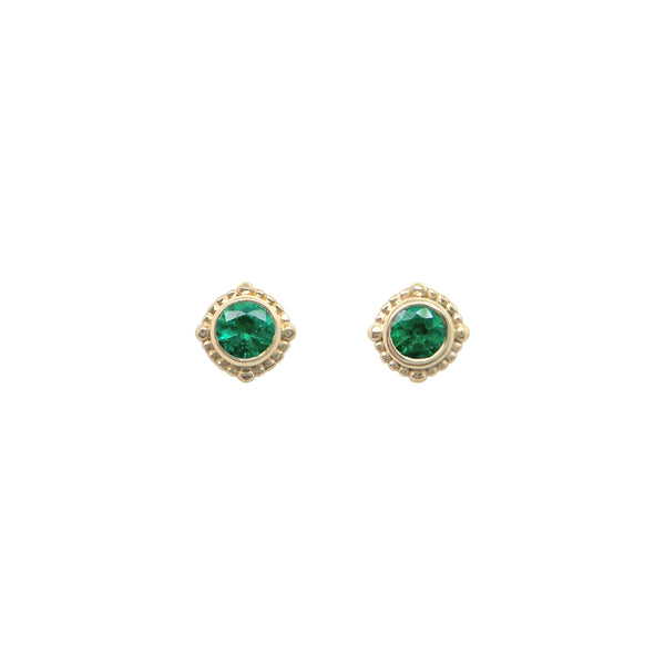 3.5mm Emerald Gold Bezel Studs