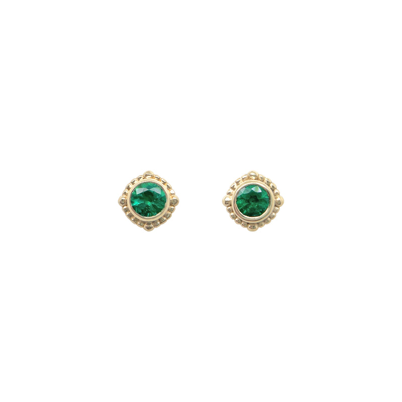 3.5mm Emerald Gold Bezel Studs