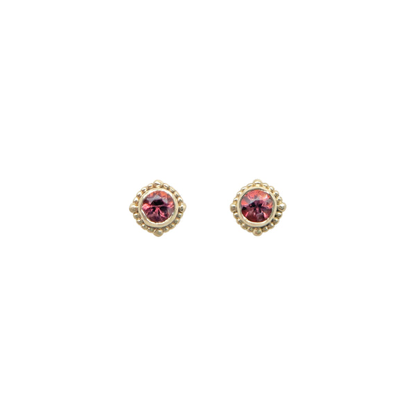 3mm Pink Tourmaline Gold Bezel Studs
