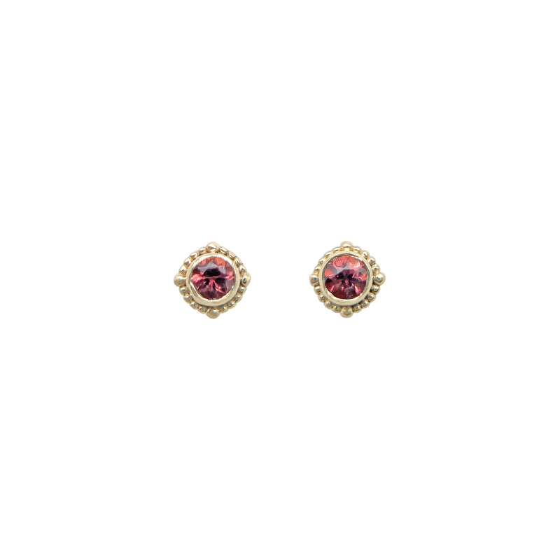 3mm Pink Tourmaline Gold Bezel Studs