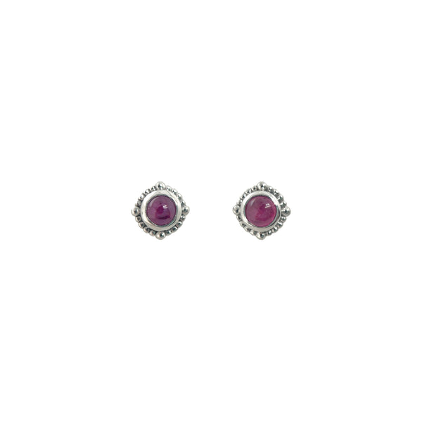 3mm Ruby Silver Bezel Studs