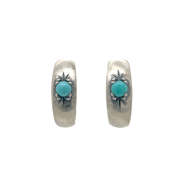 Silver Chunky Turquoise Hoops