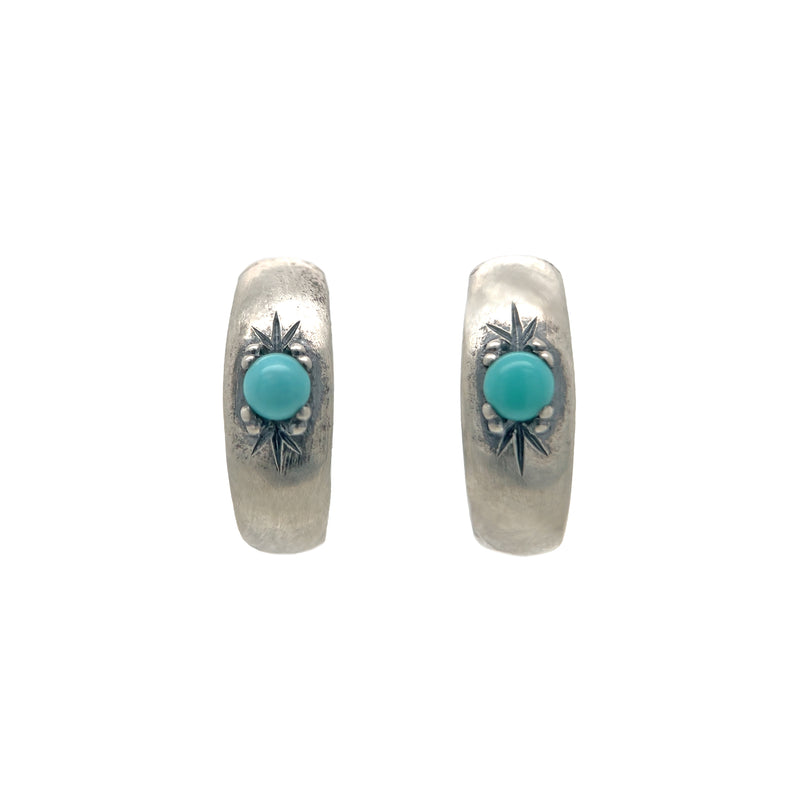 Silver Chunky Turquoise Hoops