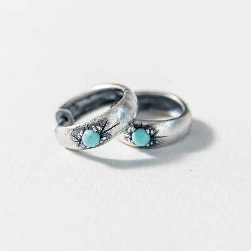 Silver Chunky Turquoise Hoops