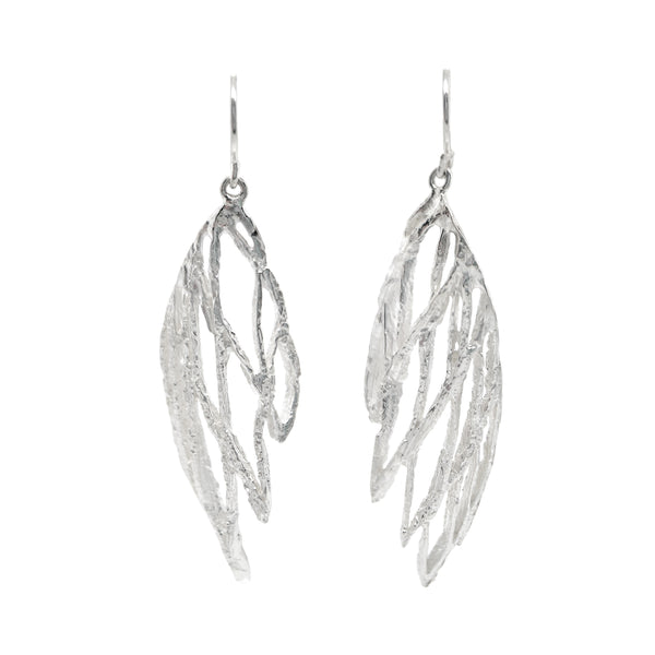 Silver Palm Wing Drop Earrings
