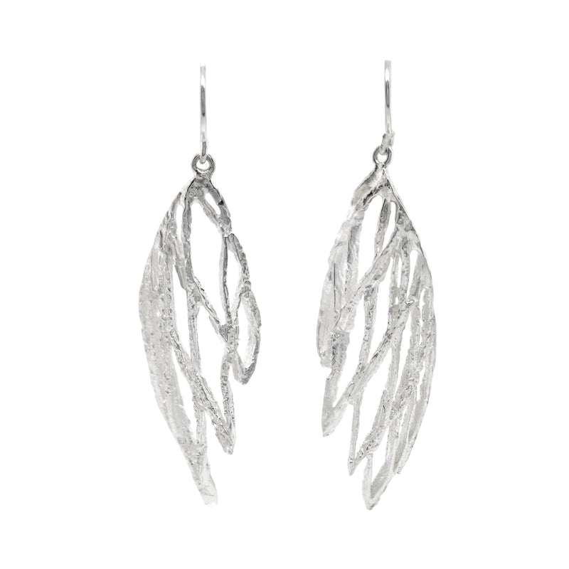 Silver Palm Wing Drop Earrings
