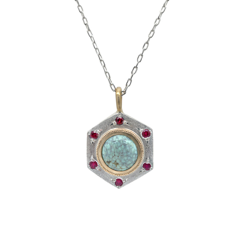 Variscite & Ruby Hex Necklace