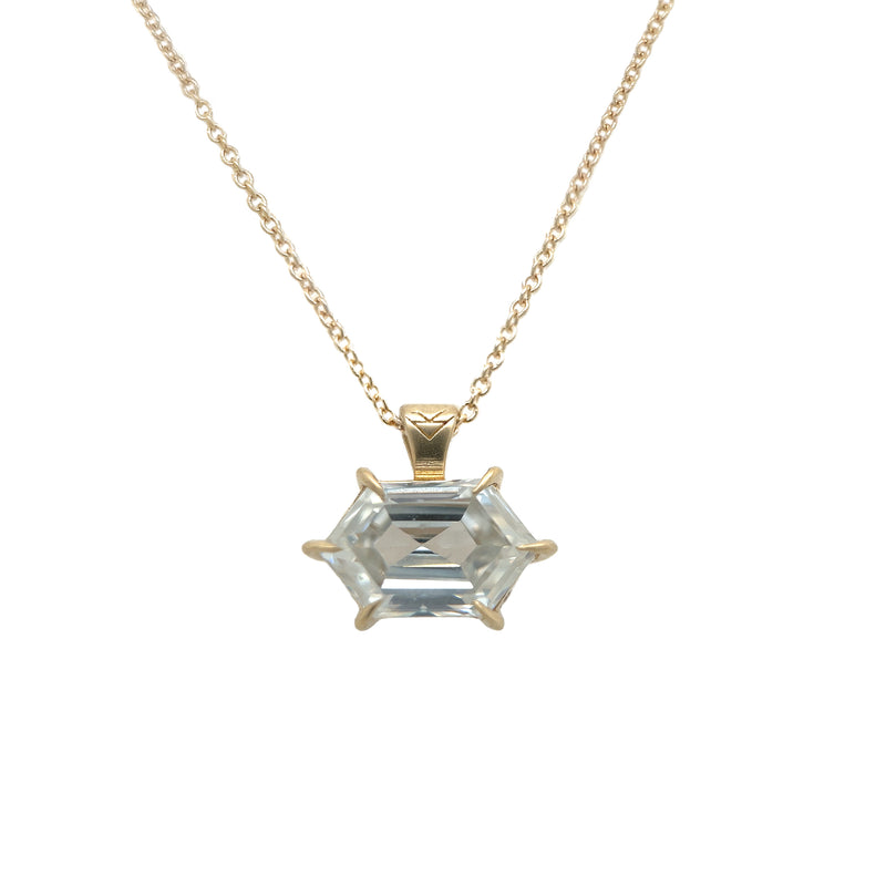 Wide Moissanite Hex Athena Prong Necklace