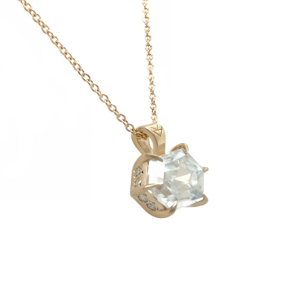 Wide Moissanite Hex Athena Prong Necklace