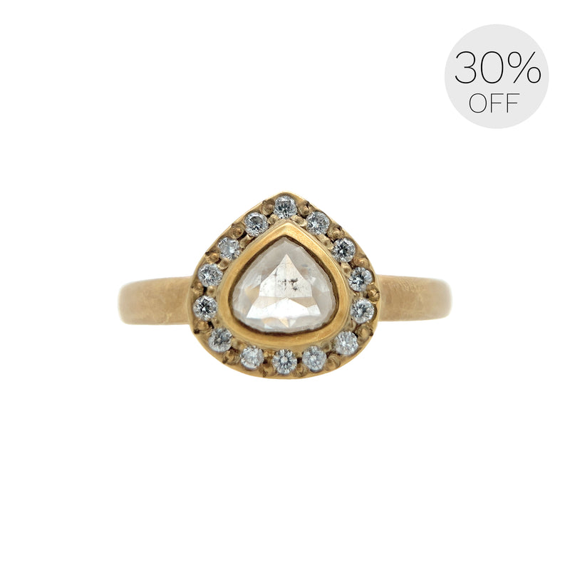 Grain-set Halo Ring -.55ct Pear Diamond