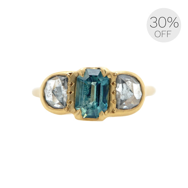 Half-Moon Olive Ring - Teal Sapphire
