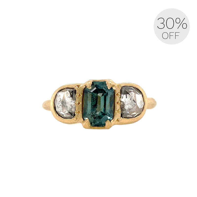 Half-Moon Olive Ring - Teal Sapphire