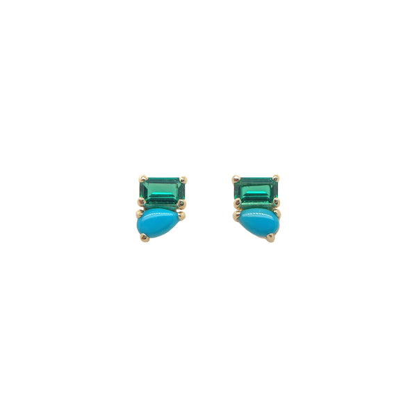 Turquoise & Emerald Gold Studs