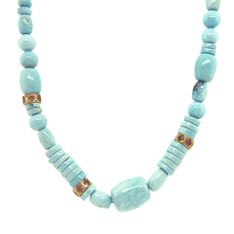 Turquoise and Pink Sapphire Bead Necklace